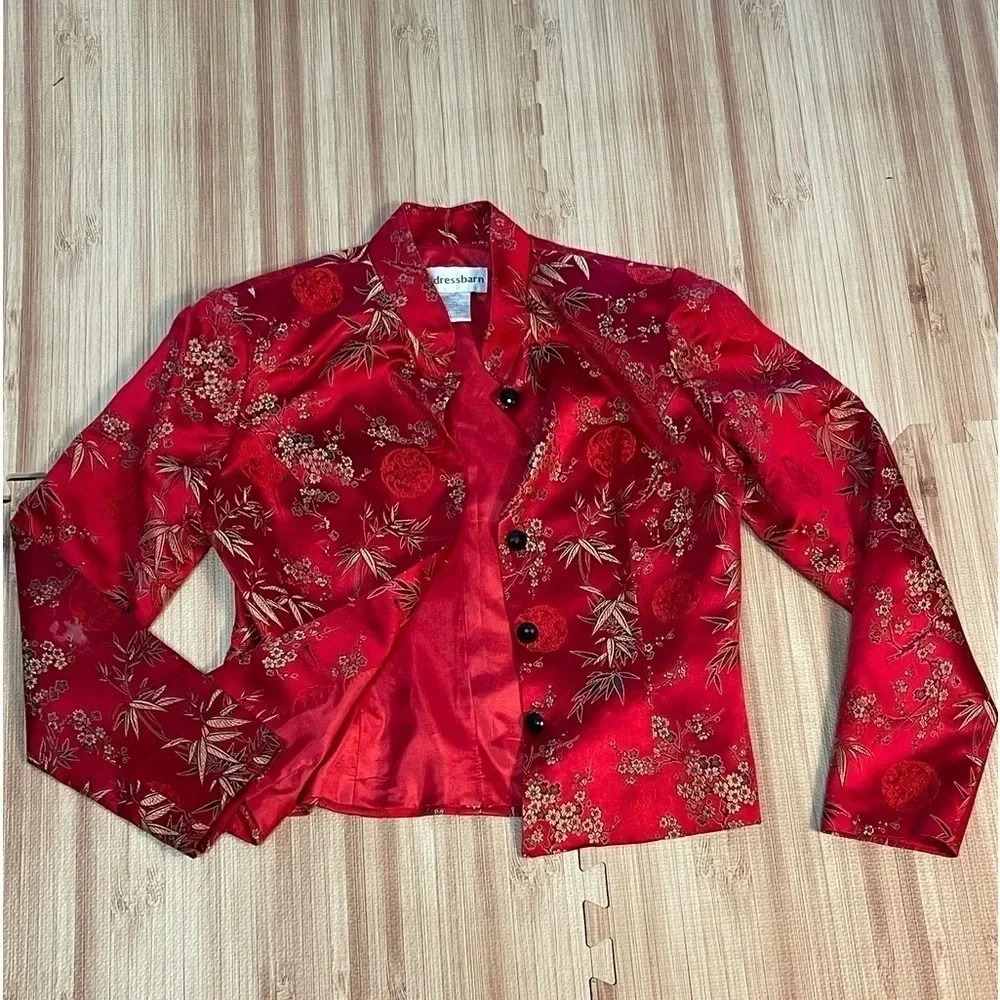 Dressbarn Asian Style Red Silk Jacket Women's Size Small - Picture 2 of 7
